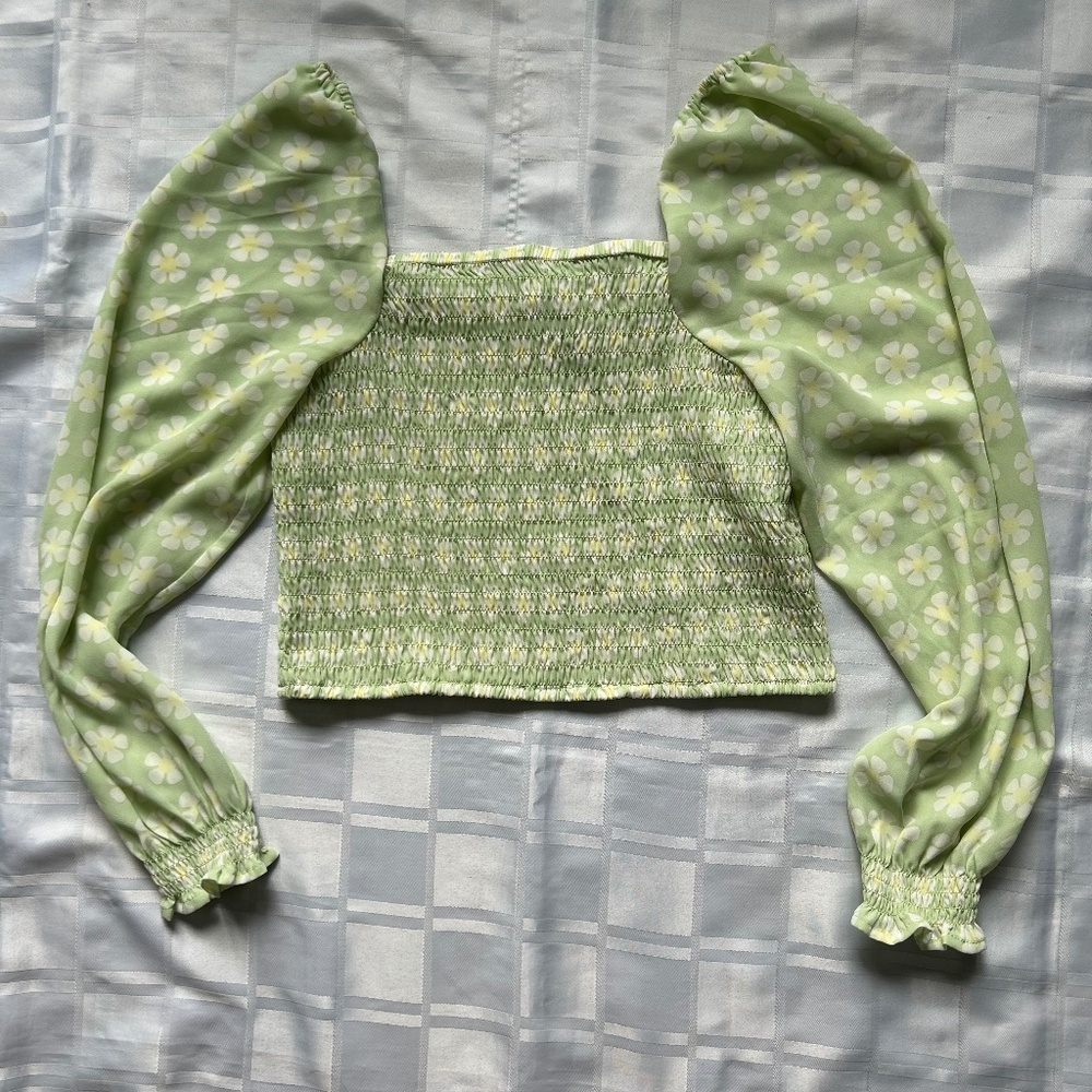 Twik Smocked Puff Sleeve Daisy Print Top